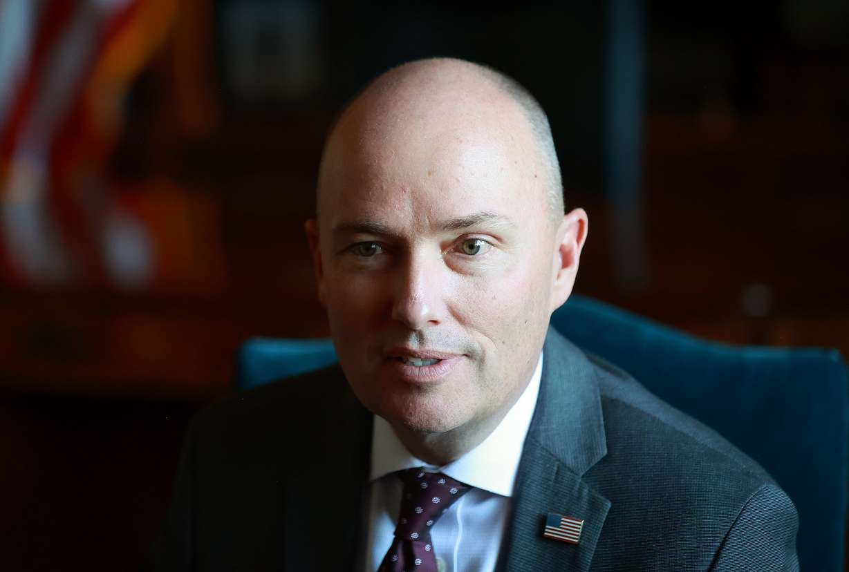 Gov. Spencer Cox answers interview questions in his office on the opening day of the 2026 legislative session at the Capitol in Salt Lake City on Jan. 20.