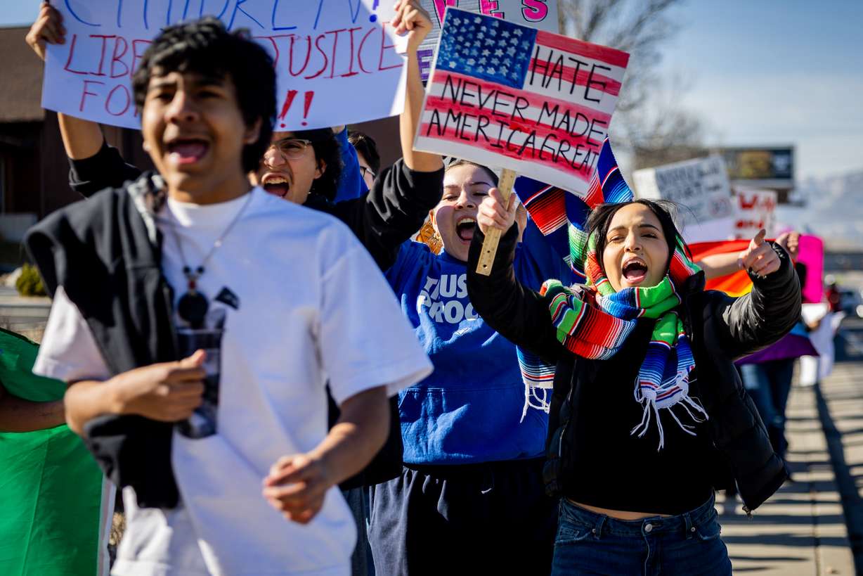 Students from Kearns High School walkout to protest ICE at Kearns High School in Kearns on Tuesday.