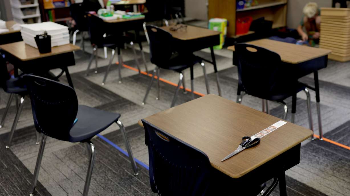 Rows of empty desks are pictured at Crescent Elementary School in Sandy on Aug. 13, 2025. Last year prior to the current academic year, the Utah State Board of Education reported that almost a quarter of Utah students were chronically absent during the 2023-2024 school year.