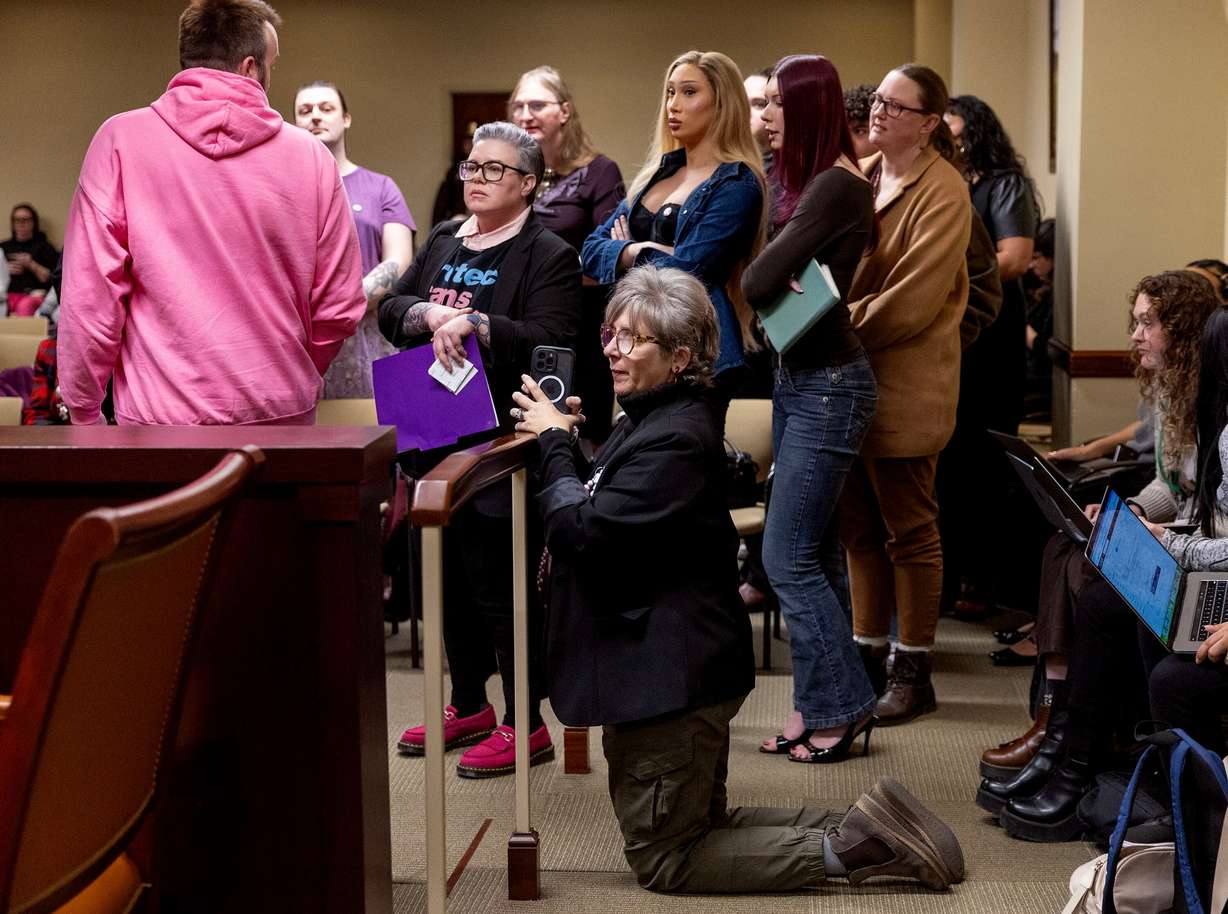 Those wanting to speak in opposition to HB174 wait at the Capitol in Salt Lake City on Tuesday.