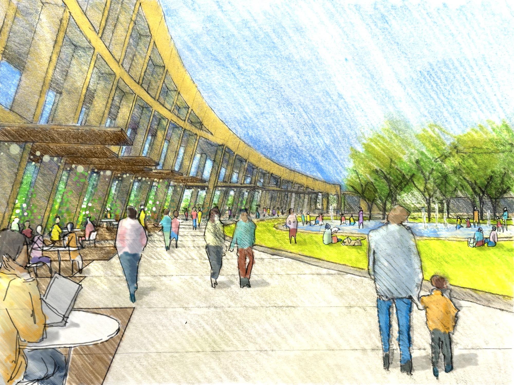 A rendering of what the plaza outside of the Salt Lake City Library could look like after the city's "civic center" project is complete. The project calls for more green space in the plaza.