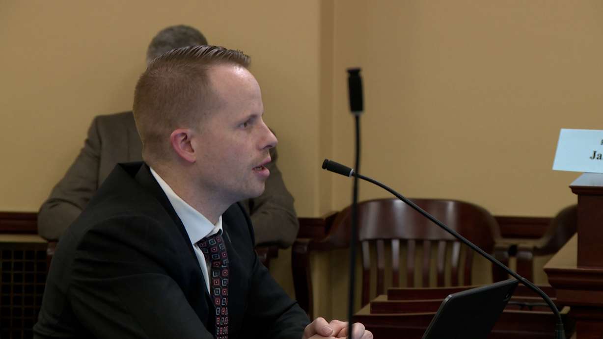 Rep. Trevor Lee, R-Layton, speaks during a hearing of the House Transportation Committee on Wednesday. Lee proposed a bill to allow pregnant women to use disabled parking spaces.