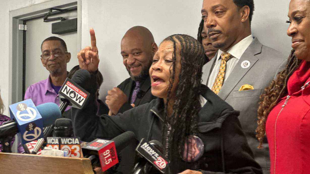 Donna Massey, mother of Sonya Massey, reacts in Springfield, Ill., on Thursday to the 20-year sentence given to former Illinois sheriff's deputy Sean Grayson for the July 6, 2024, shooting of Massey in her home.