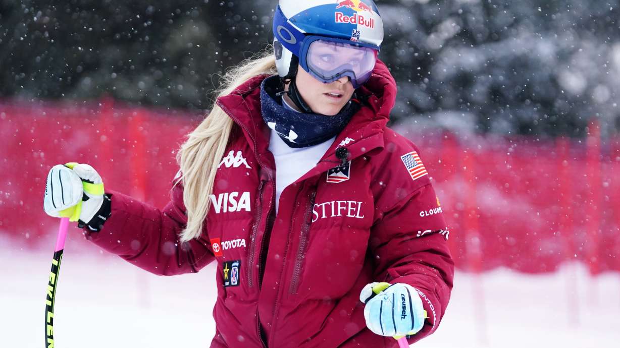 United States' Lindsey Vonn ahead of an alpine ski, women's World Cup downhill, in Crans Montana , Switzerland, Friday, Jan. 30, 2026.