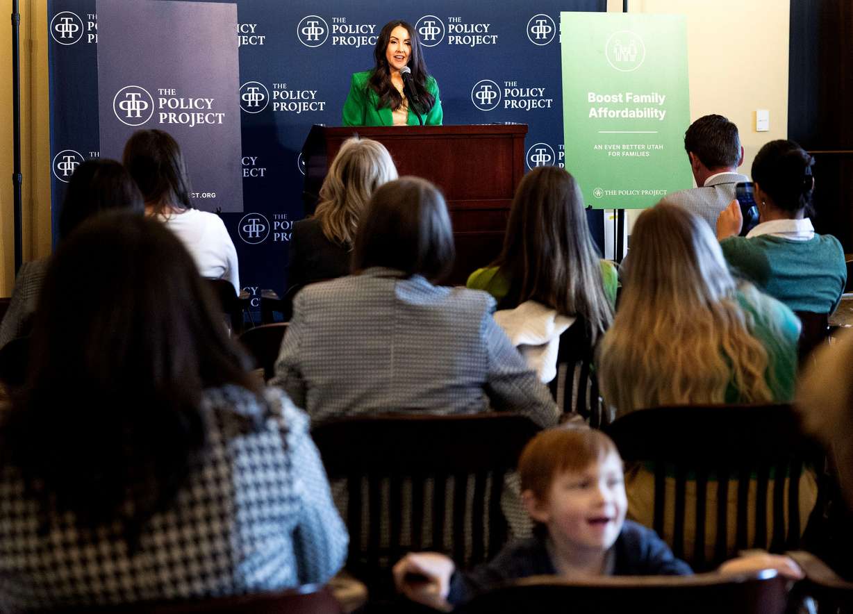 Rep. Ariel Defay, R-Kaysville, speaks about HB329, a bill that would expand maternity leave for state employees from six weeks to 12 weeks, at the Capitol in Salt Lake City on Thursday. She added her bill is about giving families a better start.