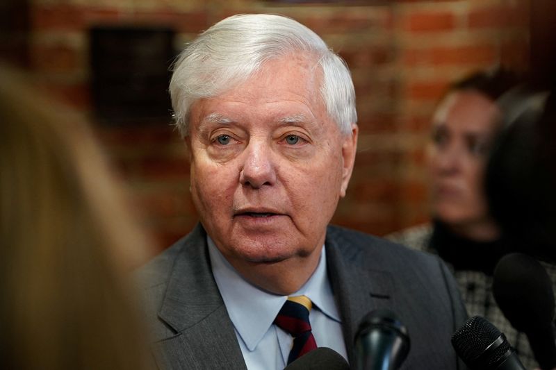 Sen. Lindsey Graham, R-S.C., on Capitol Hill in Washington, Friday. Graham is seeking to restore a provision in a spending bill to allow lawmakers to sue the government.