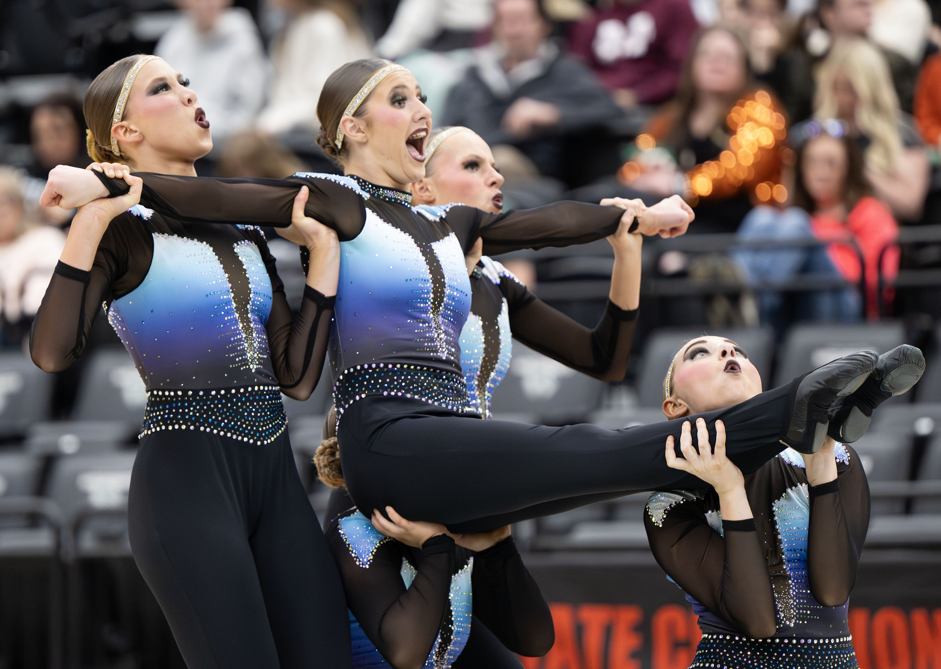 Sky View competes in the 4A drill team state semifinals at the UCCU Center at Utah Valley University in Orem on Thursday, Jan. 29, 2026.
