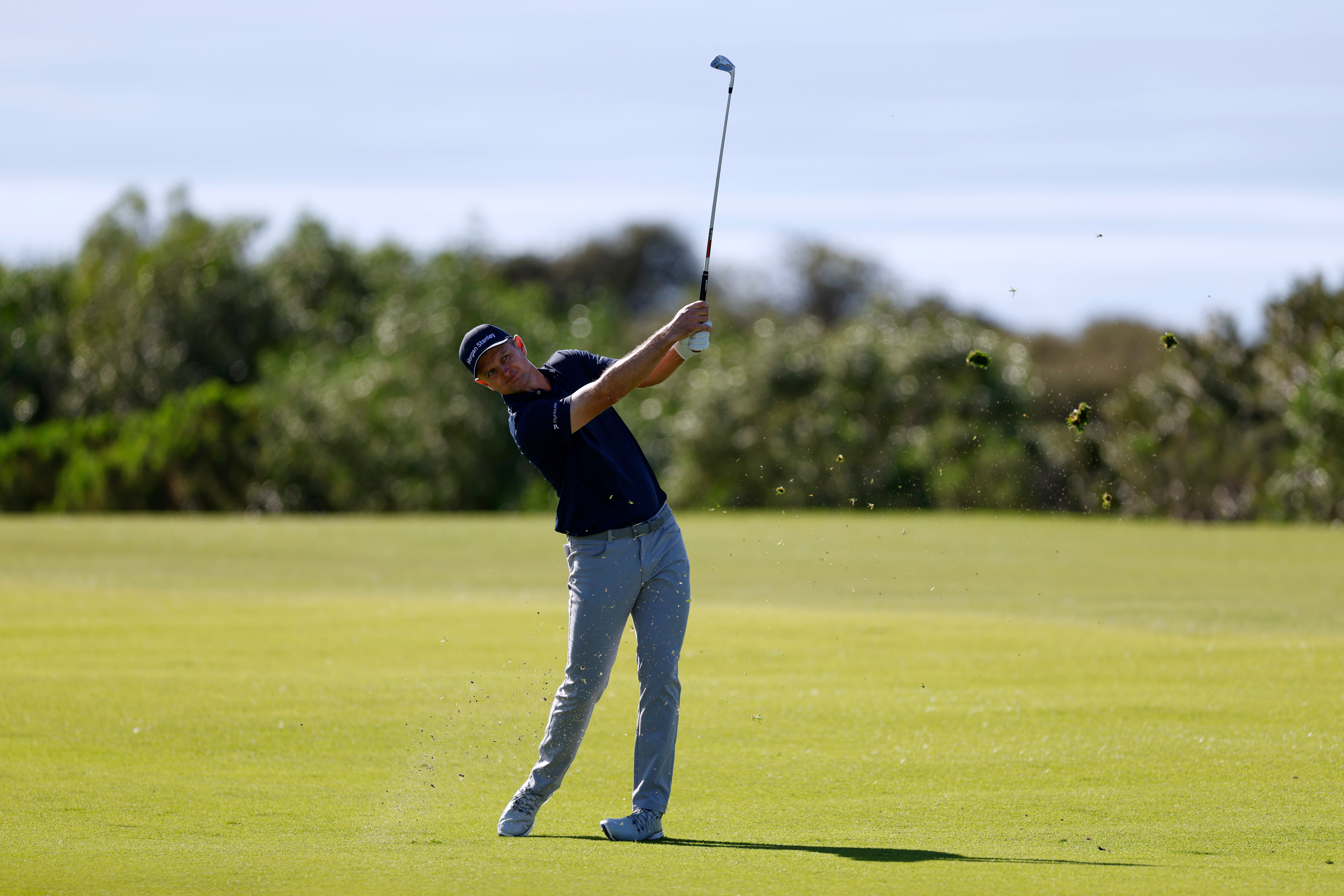 Justin Rose, of England, hits from the 17th fairway while playing the South Course at Torrey Pines during the second round of the Farmers Insurance Open golf tournament Friday, Jan. 30, 2026, in San Diego. 