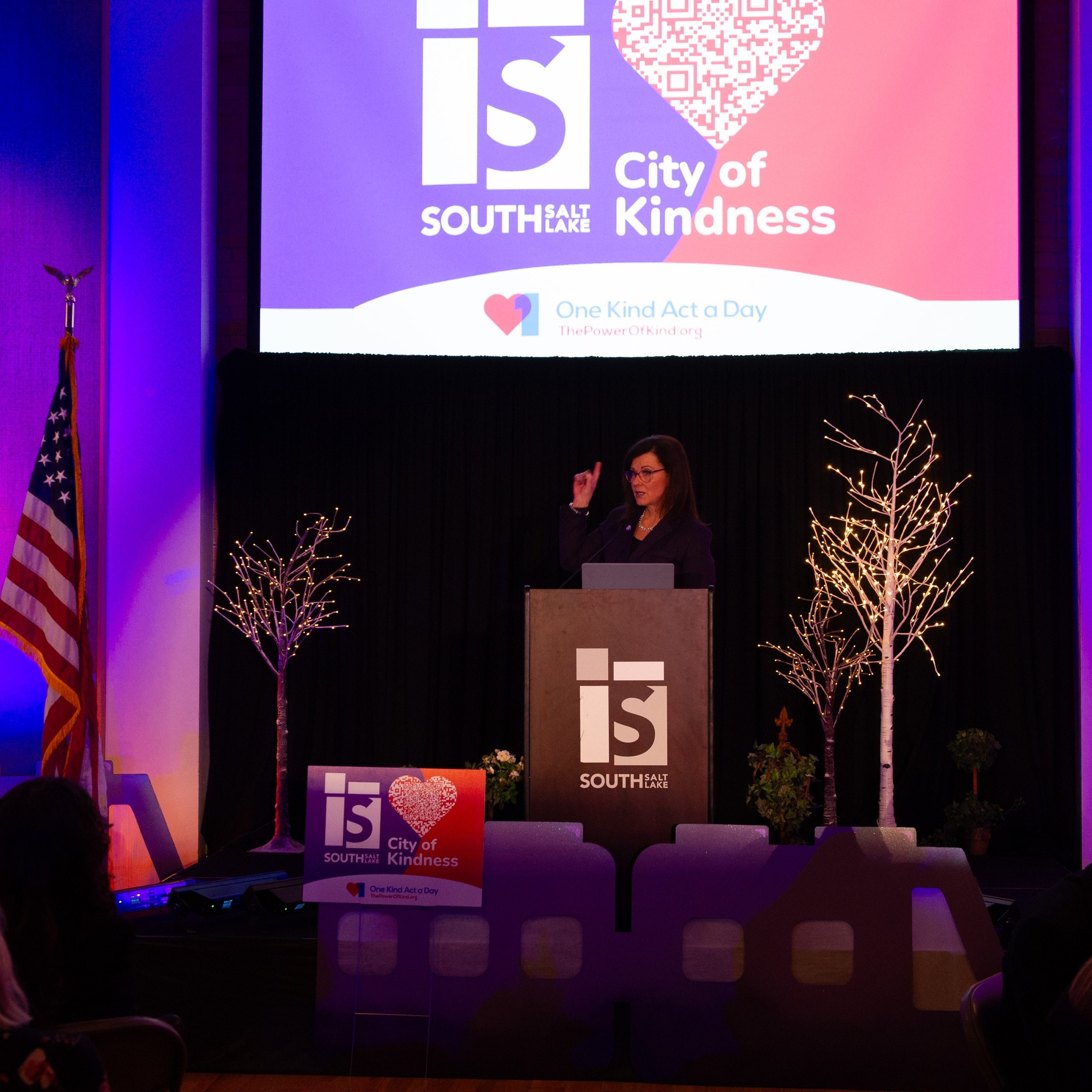 South Salt Lake Mayor Cherie Wood during her 2025 State of the City address. South Salt Lake was recently recognized in Good Housekeeping magazine for the city's kindness initiatives in partnership with One Kind Act a Day.