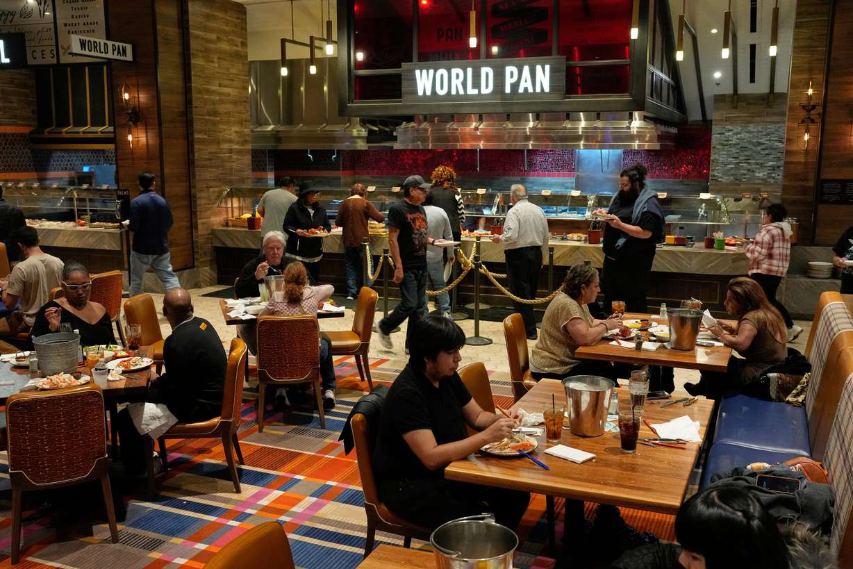 People eat at the A.Y.C.E Buffet in the Palms resort-casino Wednesday, Jan. 28, 2026, in Las Vegas.