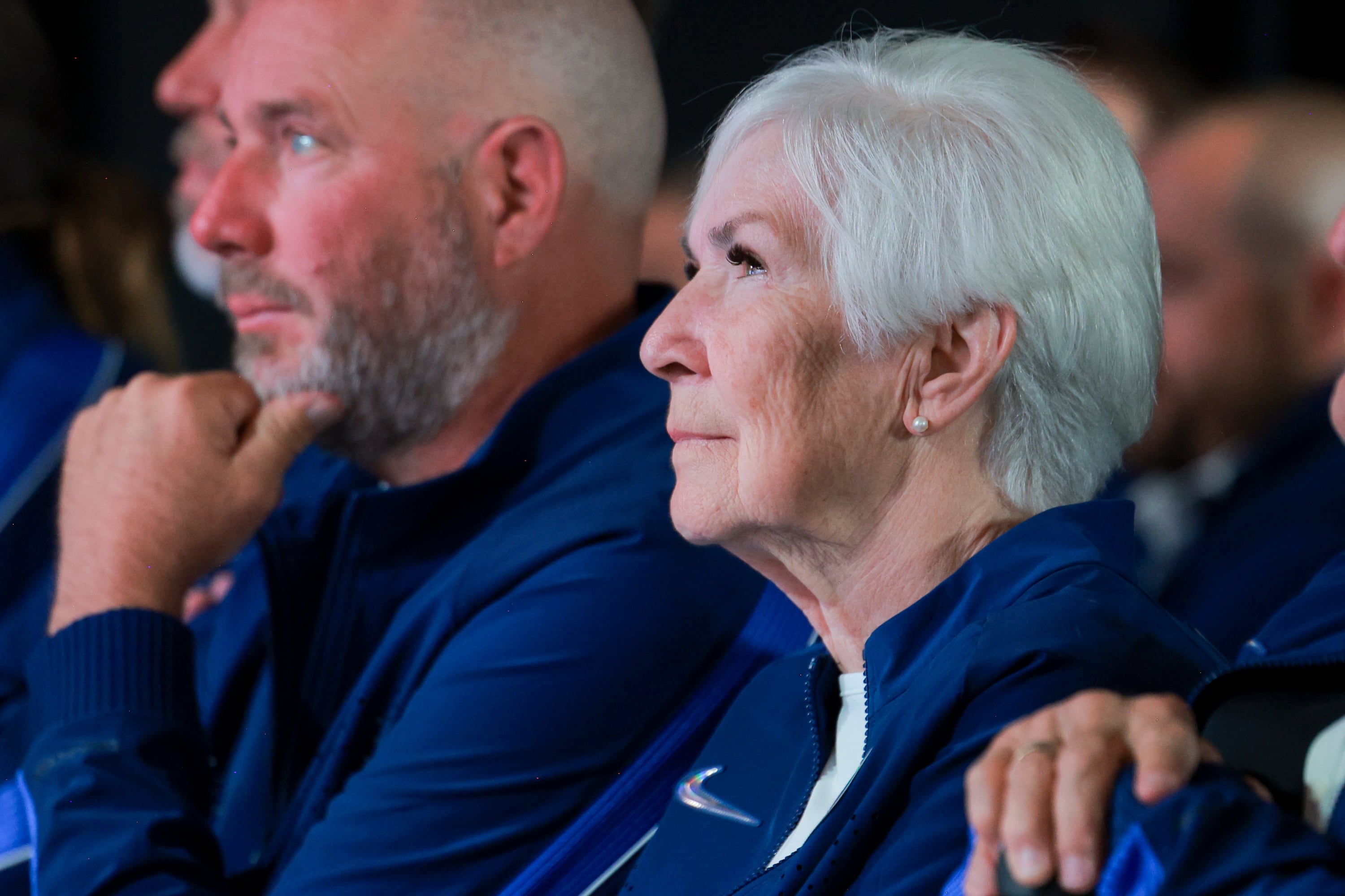 Gail Miller looks on during the Podium34 press conference at the City Centre Building in Salt Lake City on Sept. 8, 2025.