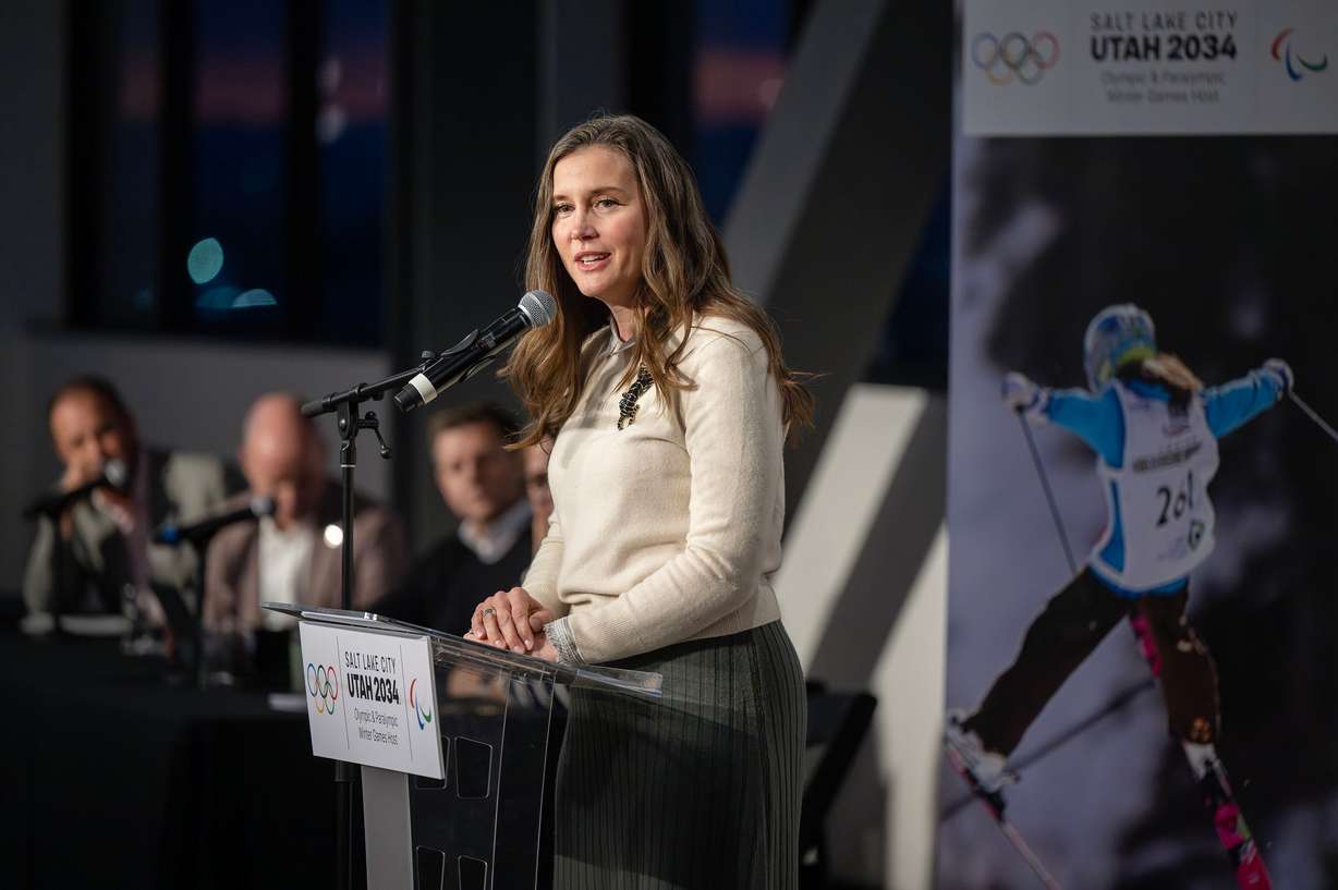 Salt Lake City Mayor Erin Mendenhall speaks as members of the Salt Lake City-Utah Committee for the Games gather for a meeting at The Leonardo in Salt Lake City on Dec. 18, 2024.
