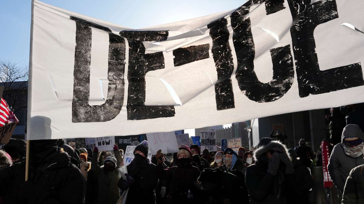 People protest against ICE in Minneapolis, Jan. 25. Two more people were arrested in connection with the St. Paul church protest, U.S. Attorney General Pam Bondi said.