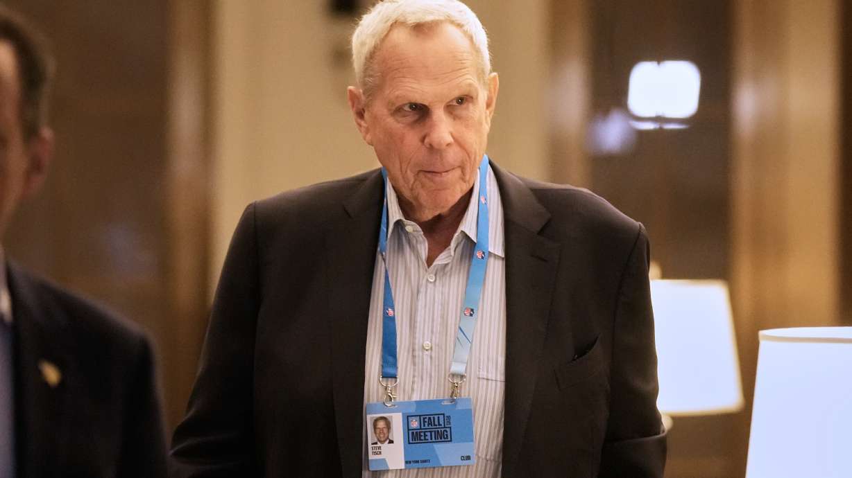 FILE - New York Giants co-owner Steve Tisch arrives for NFL owners meetings, in New York, Wednesday, Oct. 22, 2025.