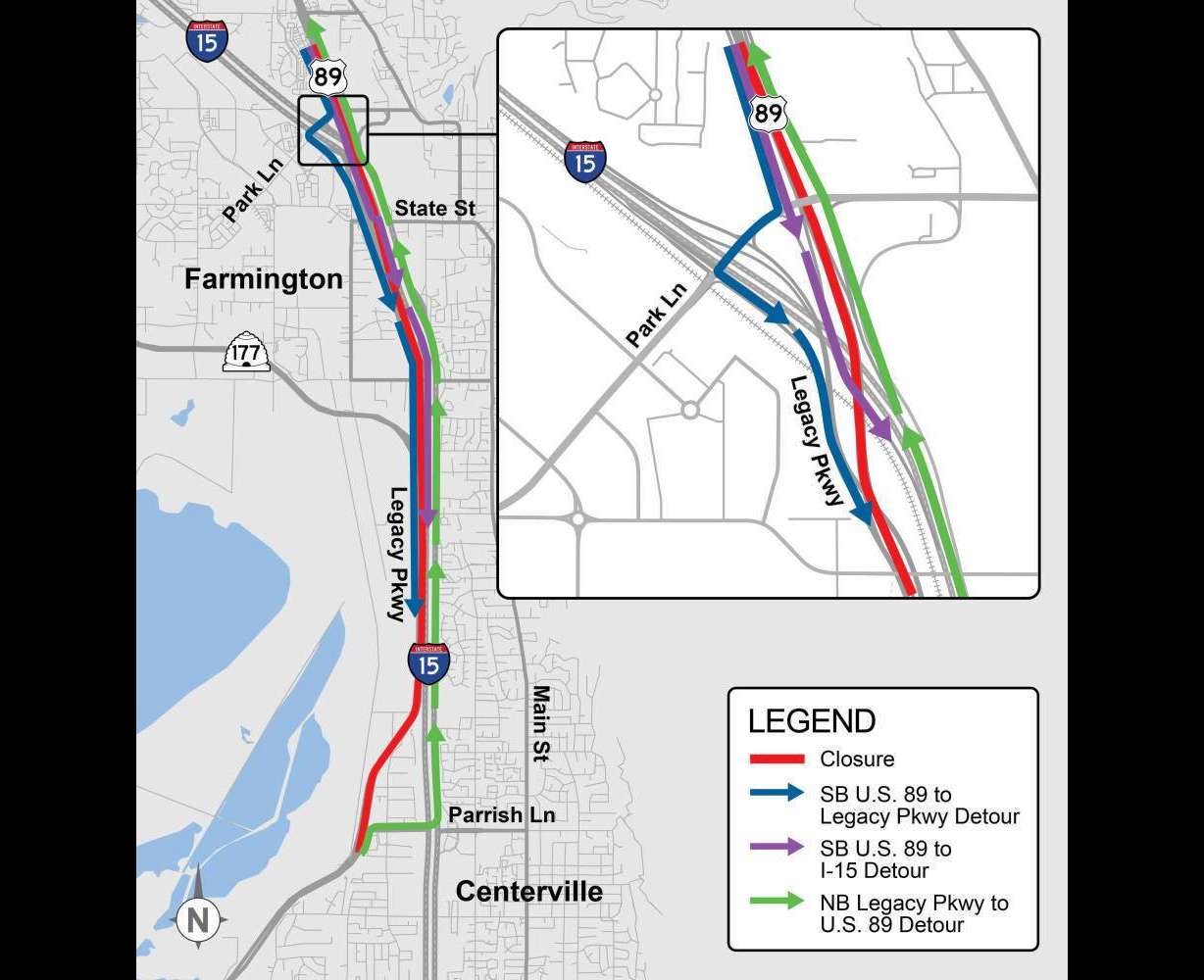 I-15 will face nightly closures through Farmington starting Monday night for crews to construct portions of a pedestrian bridge for Shepard Lane interchange project.