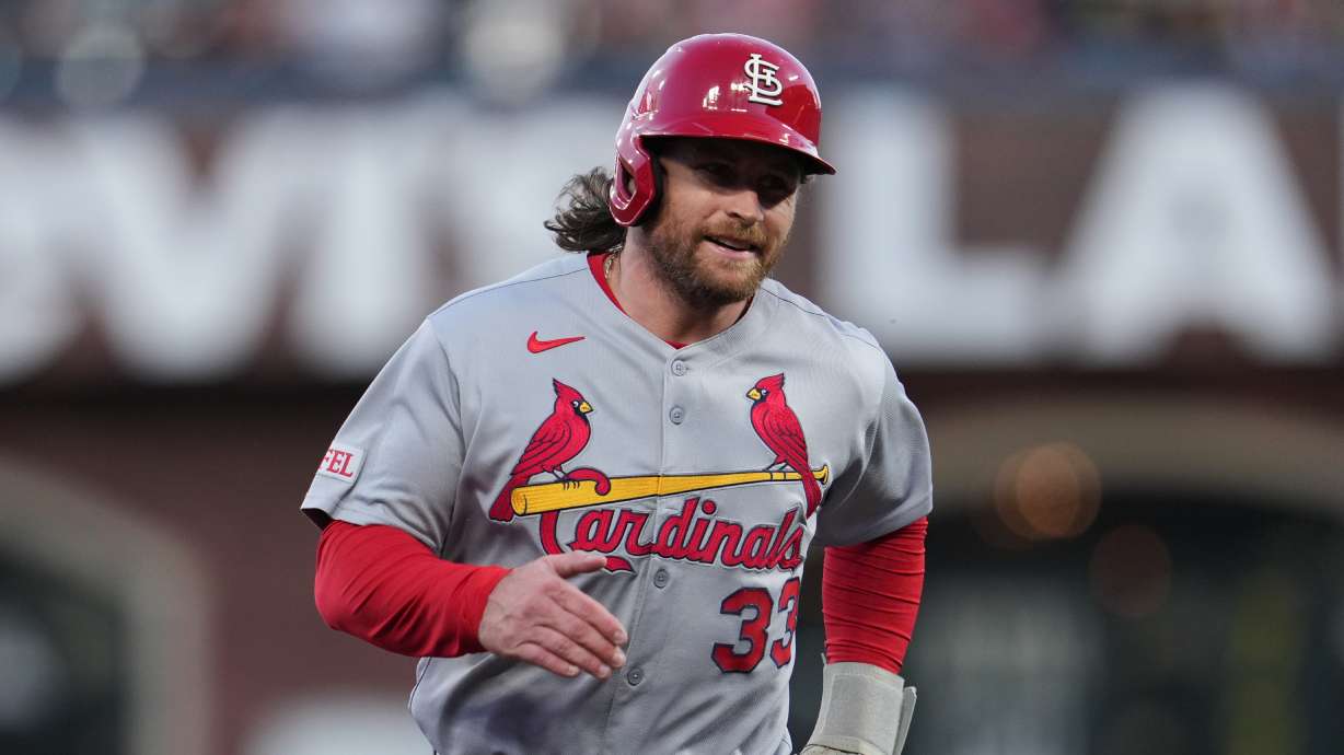 FILE - St. Louis Cardinals' Brendan Donovan against the San Francisco Giants during the first inning of a baseball game, Sept. 23, 2025, in San Francisco.