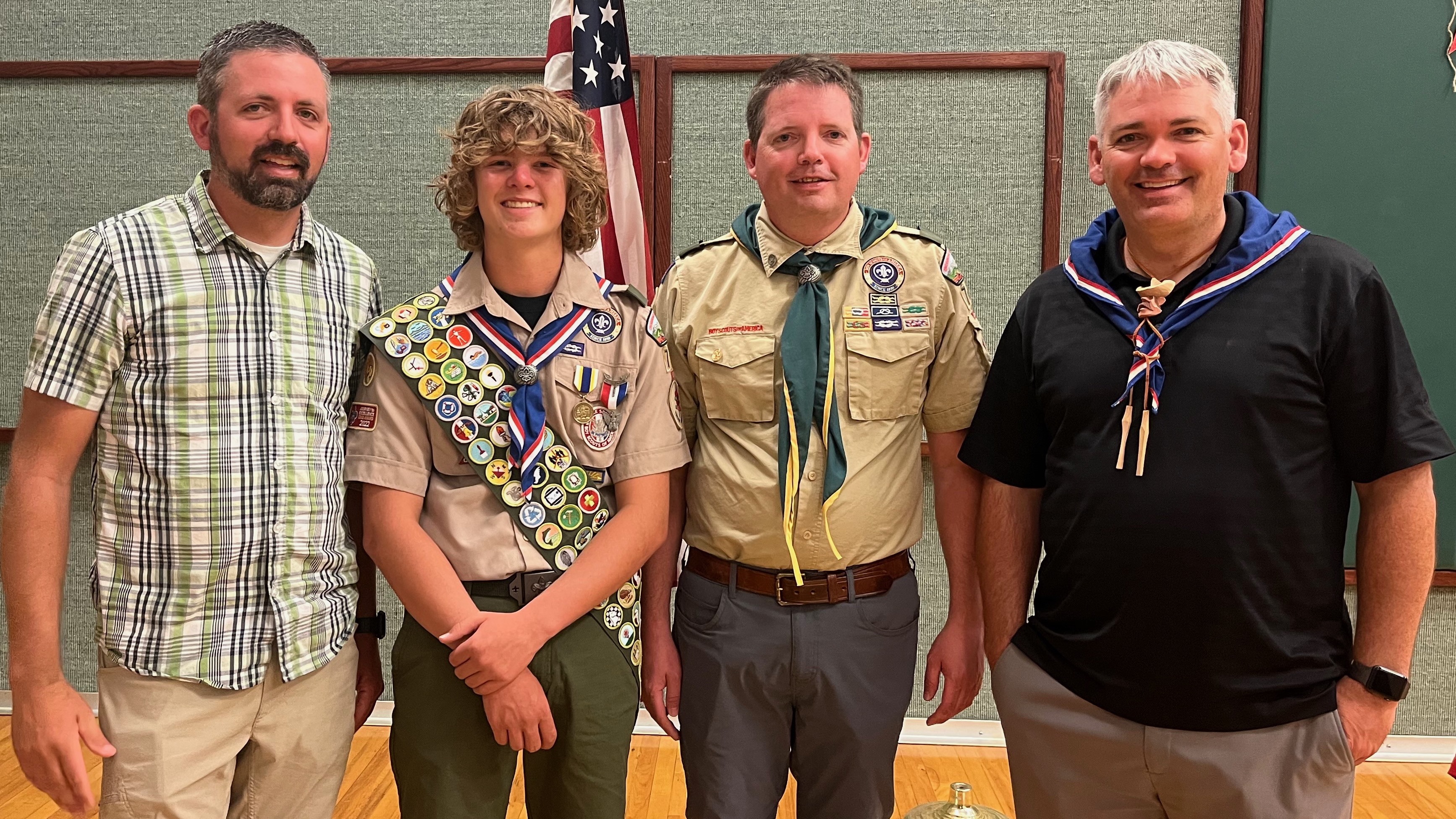 Miles Lamb earned all 141 merit badges Scouting America offers, joining an elite group. He's pictured with his uncle David Lamb, his father Robert Lamb and another uncle, Jim Lamb. All four are Eagle Scouts.
