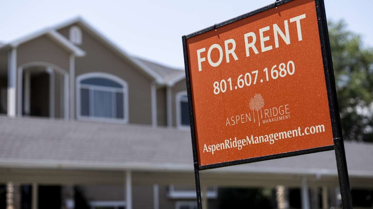 A “For Rent” sign is displayed outside apartments in Orem on July 17, 2024. A Utah lawmaker's proposal to effectively raise property taxes on rental property owners has both landlord and tenant groups coming together to oppose it.