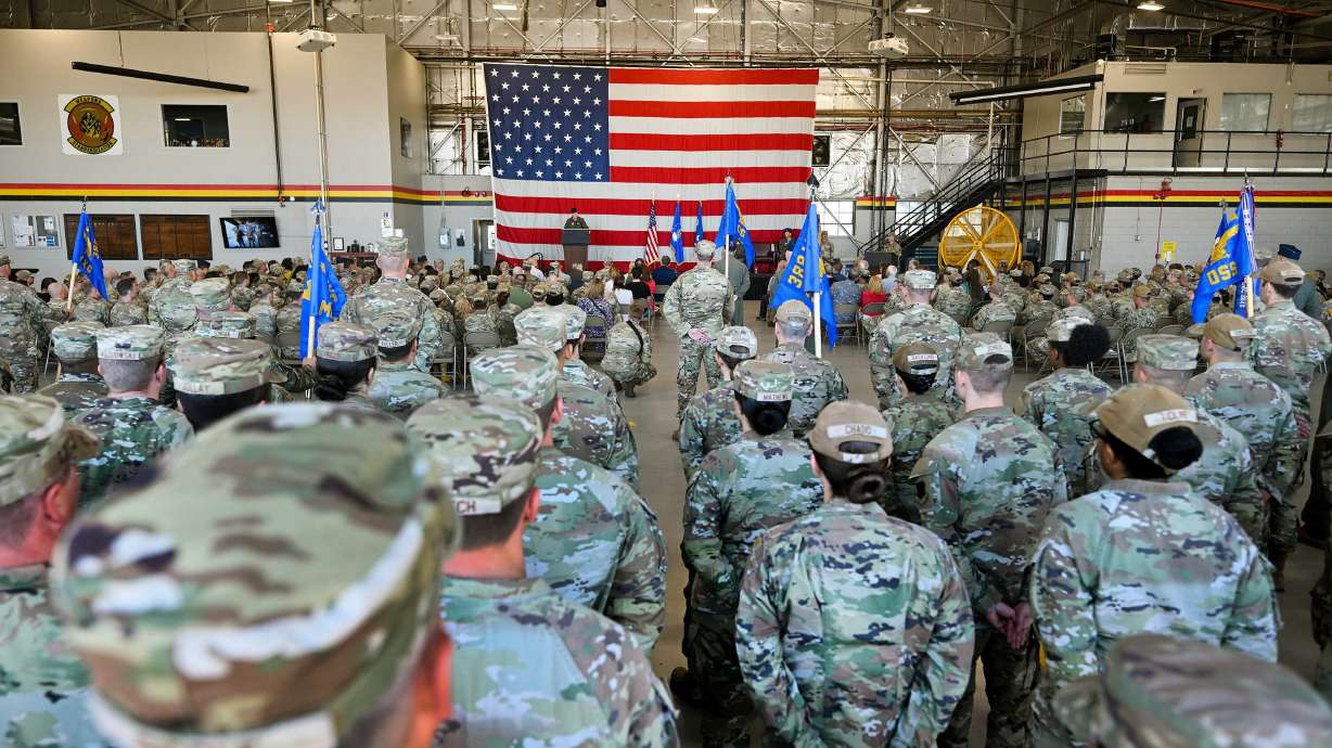 Members of the fighter wing gather in formation during a ceremony at Hill Air Force Base in Ogden on June 30, 2025. A new survey reveals military families are facing employment and food security challenges.
