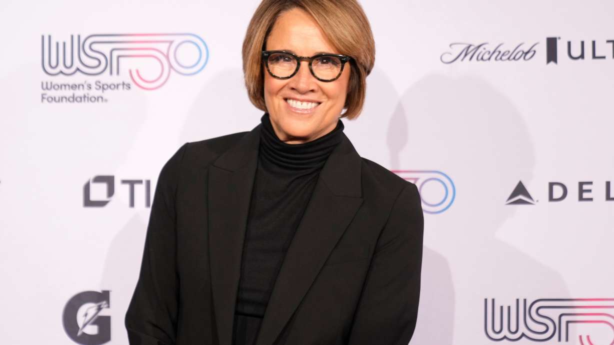 FILE - Mary Carillo poses on the red carpet at the Women's Sports Foundation's Annual Salute to Women in Sports, Oct. 16, 2024, in New York.