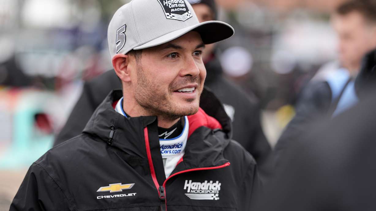 Kyle Larson looks on prior to NASCAR's The Clash preseason auto race at Bowman Gray Stadium, Wednesday, Feb. 4, 2026, in Winston-Salem, N.C.