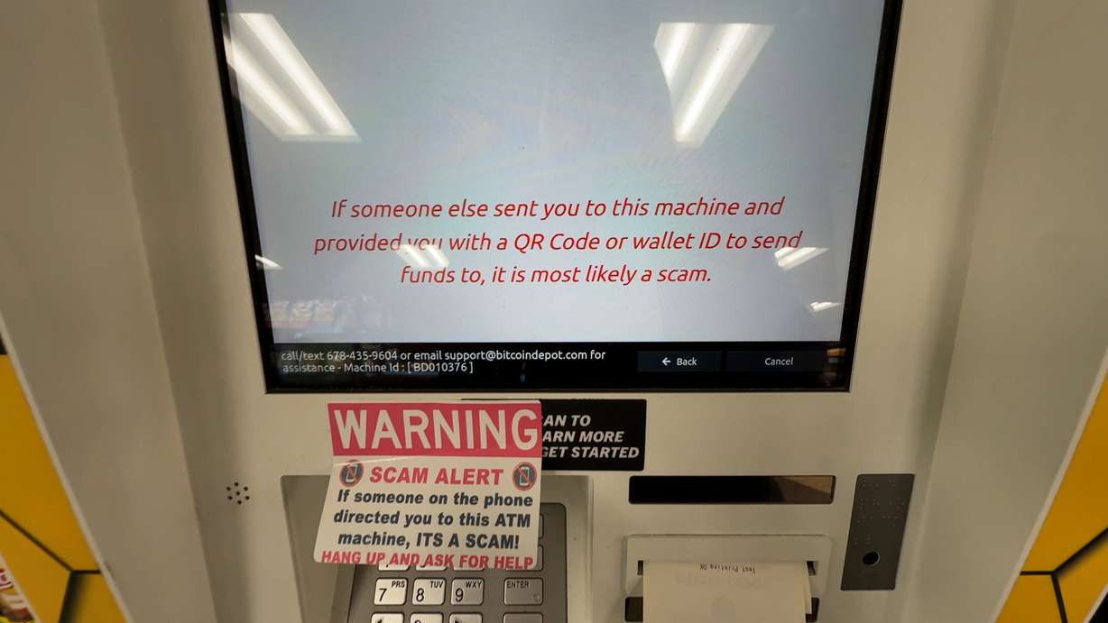 A cryptocurrency ATM is pictured at a gas station in Centerville on Wednesday.