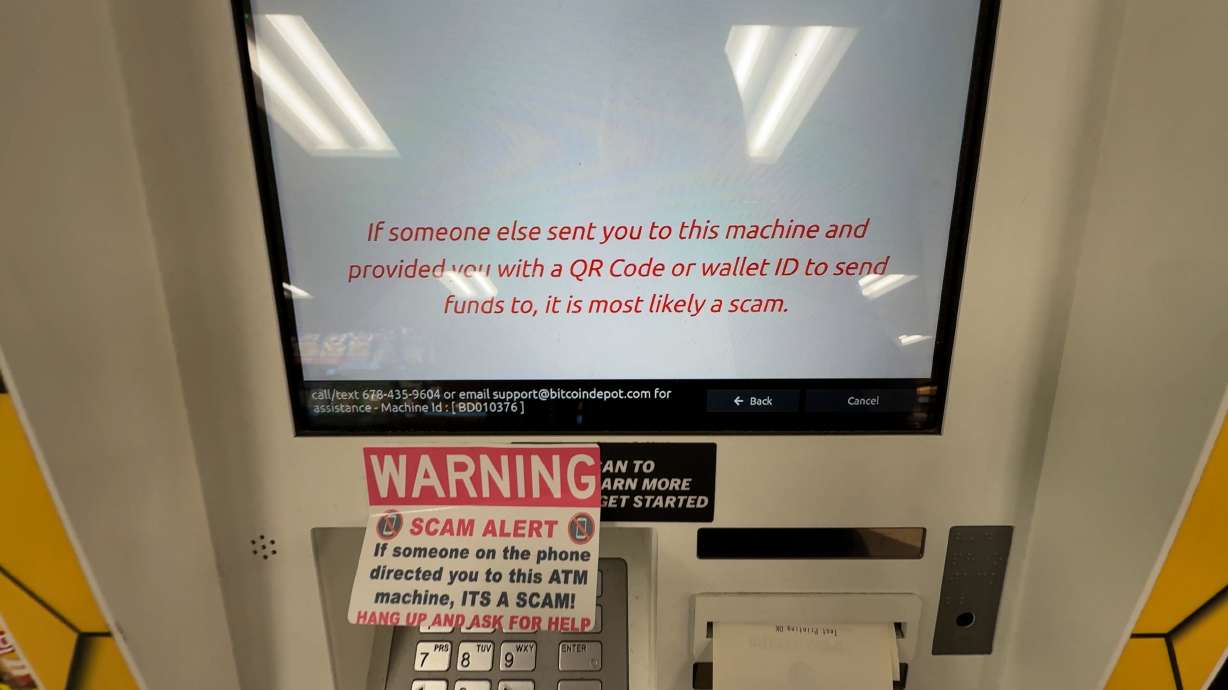 A cryptocurrency ATM is pictured at a gas station in Centerville on Feb. 4. Congress is looking at ways to crack down on retail fraud and online scams, after a federal report found that internet scams cost Americans more than $20 billion last year.