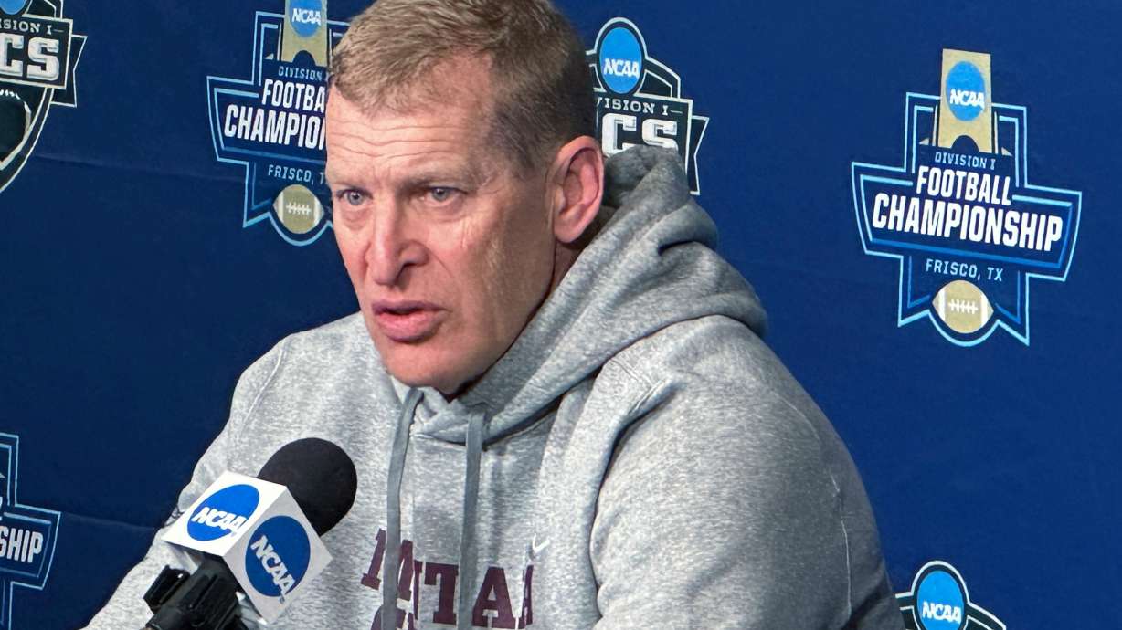 FILE - Montana coach Bobby Hauck talks Friday, Jan. 5, 2024, about the team's NCAA Football Championship Subdivision title game against top-rated South Dakota State in Frisco, Texas.