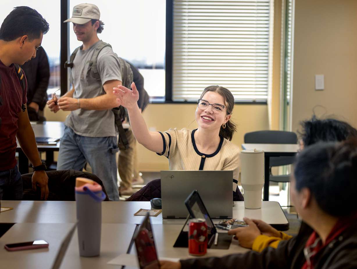 Entrepreneurship student Rachel Ferguson works with classmates on their business plans at Ensign College in Salt Lake City on Wednesday. The school announced it will offer three-year programs for all bachelor's degrees.