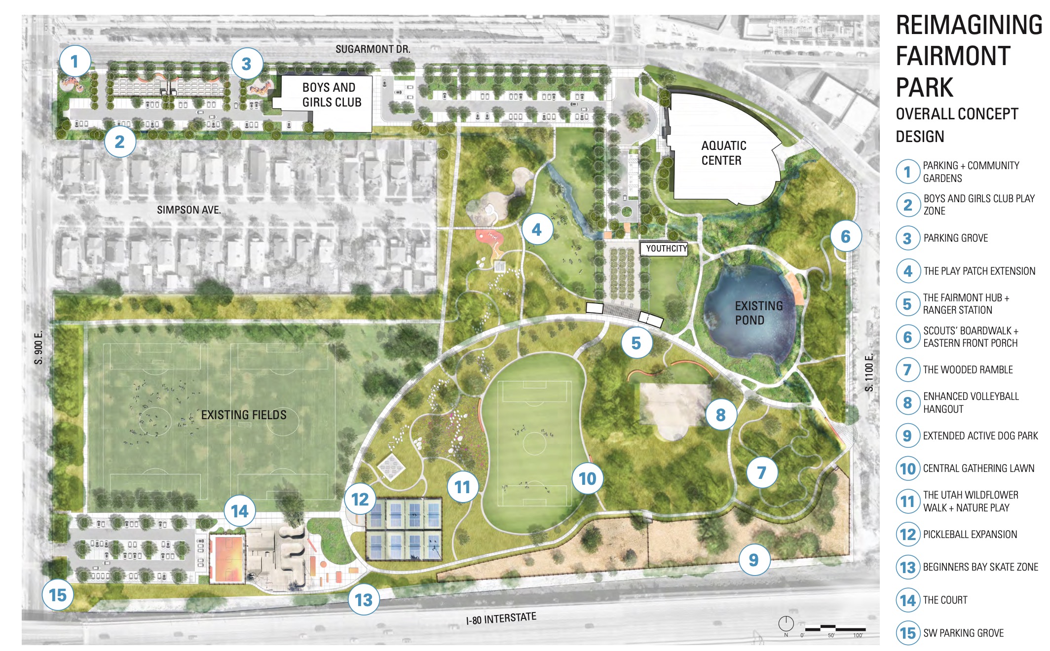 A rendering of what the future of Fairmont Park will look like in Salt Lake City's Sugar House neighborhood. Construction on the first phase of the project could begin in early 2027.