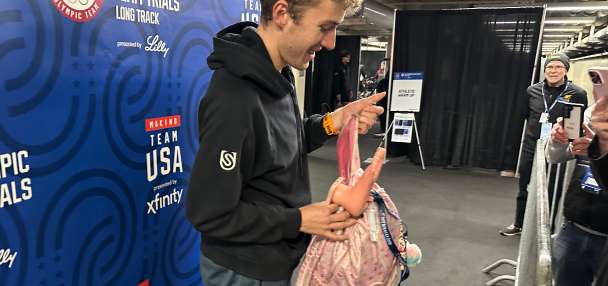 A pink backpack and an odd phone case are US Speedskating's fantasy football punishments