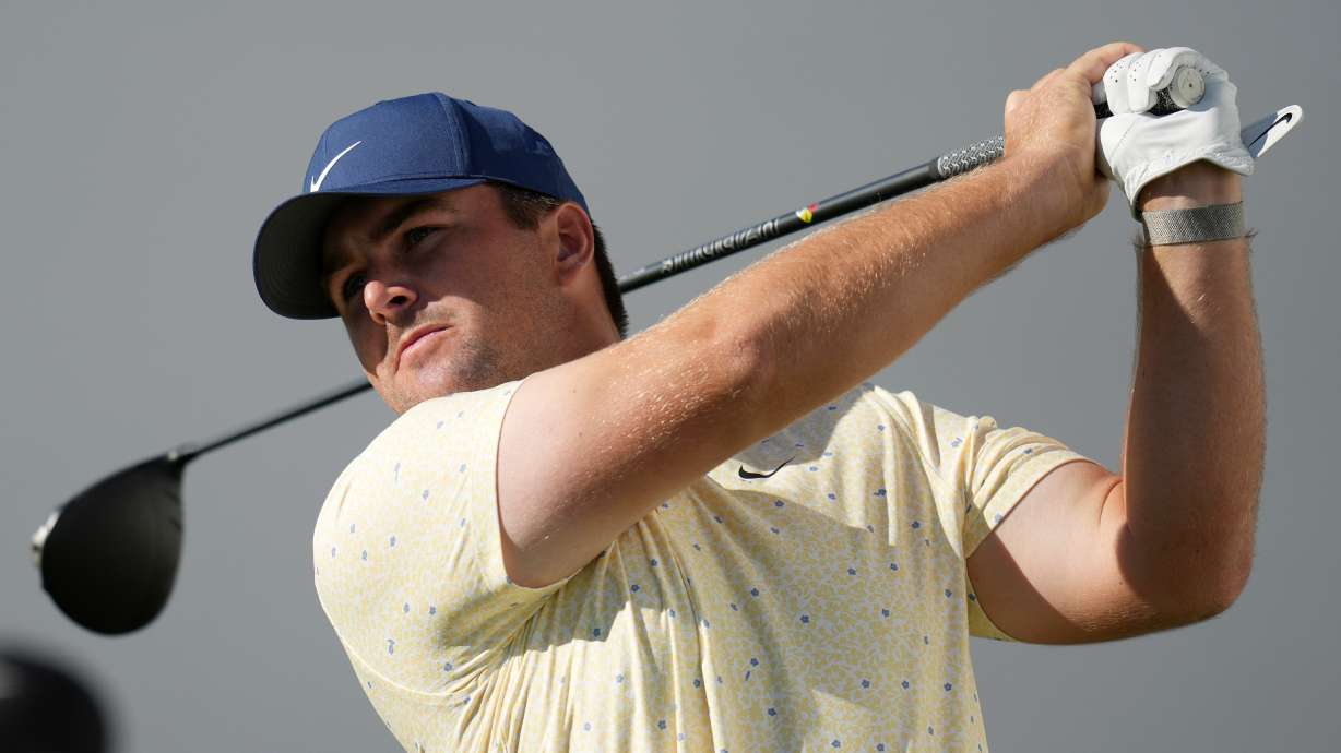 Chris Gotterup hits his tee shot at the 17th hole during the first round of the Phoenix Open golf tournament at the TPC Scottsdale Stadium Course Thursday, Feb. 5, 2026, in Scottsdale, Ariz.