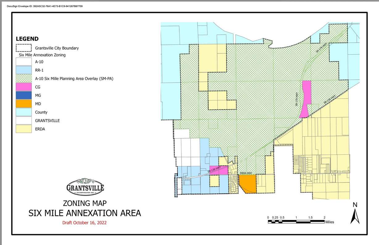 A Zoning Map outlines plans approved in 2022 for the Six Mile Annexation in Grantsville.