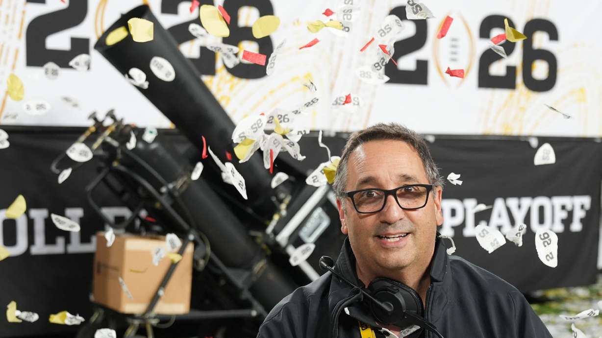 Noah Winter, responsible for the confetti displays, poses for a picture after the College Football Playoff national championship game, Monday, Jan. 19, 2026, in Miami Gardens, Fla.