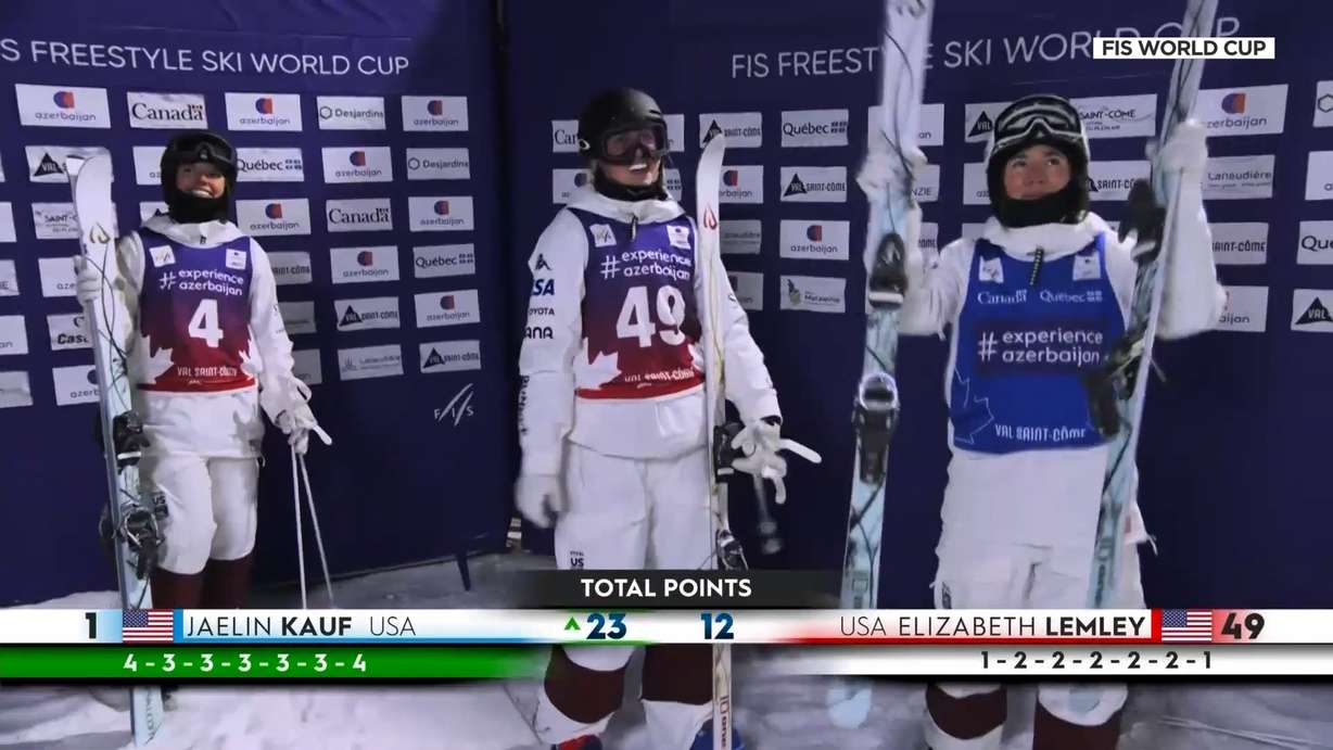 Jaelin Kauf (right) and Elizabeth Lemley (left) at the World Cup in Deer Valley, less than a month before the 2026 U.S. Olympics.