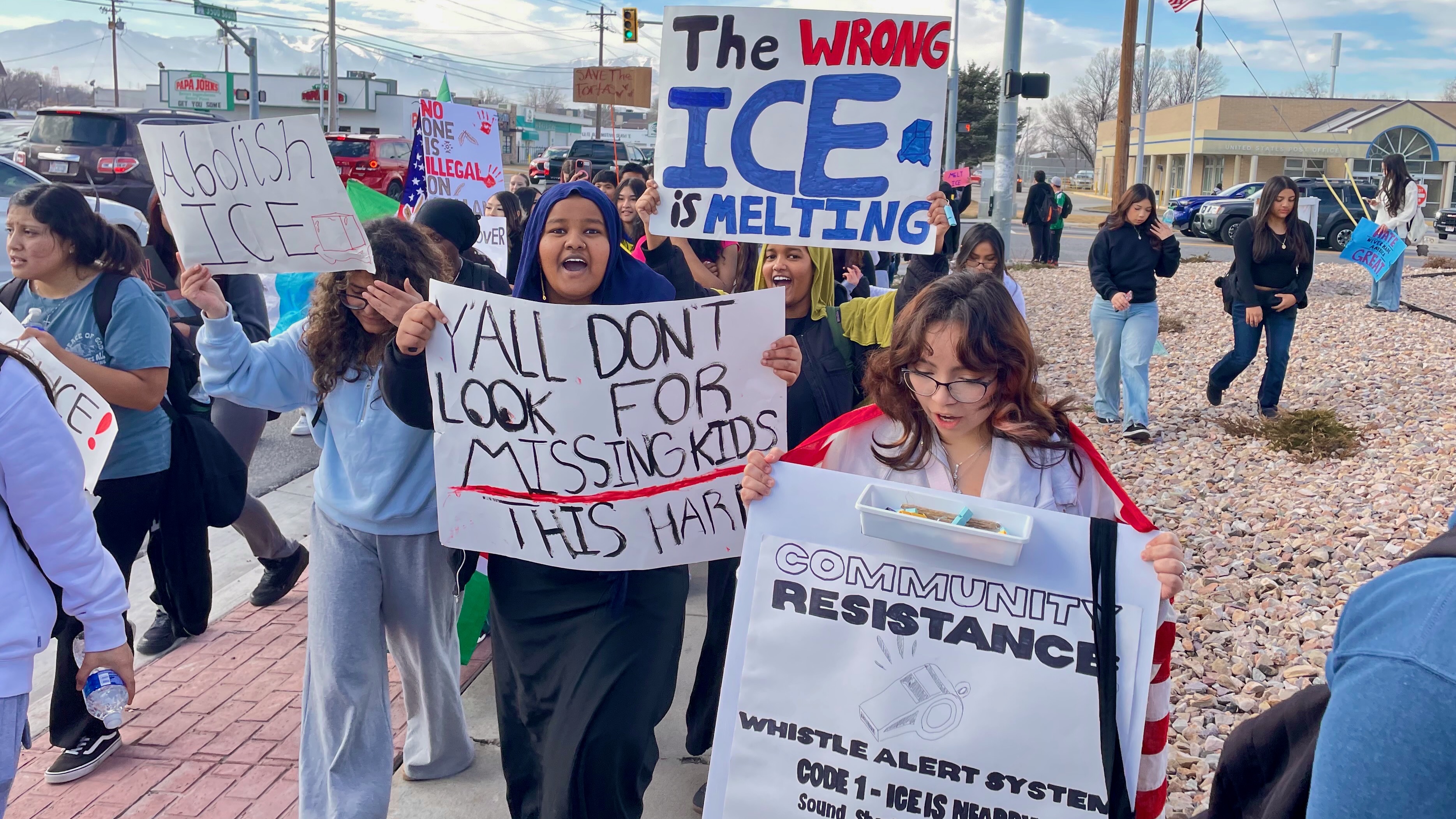 Students at Granger High School in West Valley City demonstrated on Friday against President Donald Trump's immigration policies.
