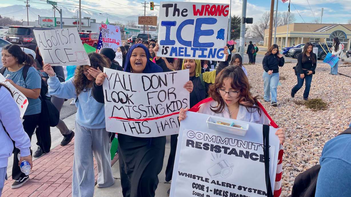 Students at Granger High School in West Valley City demonstrated on Friday against President Donald Trump's immigration policies.