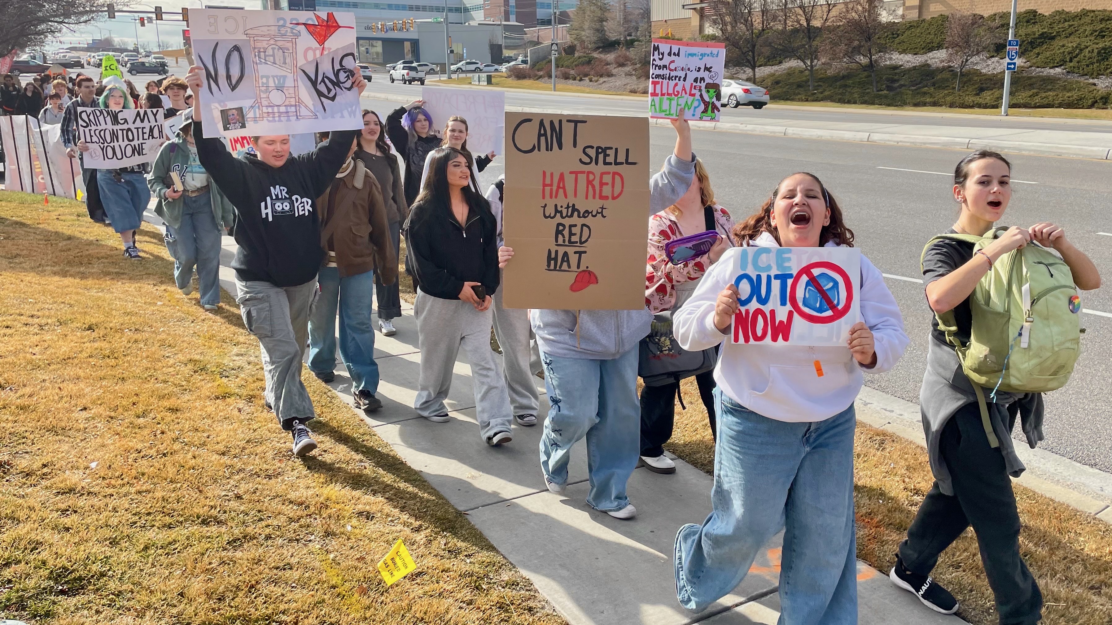 Students from Murray High School and Hillcrest Junior High in Murray demonstrated against President Donald Trump's immigration policies.