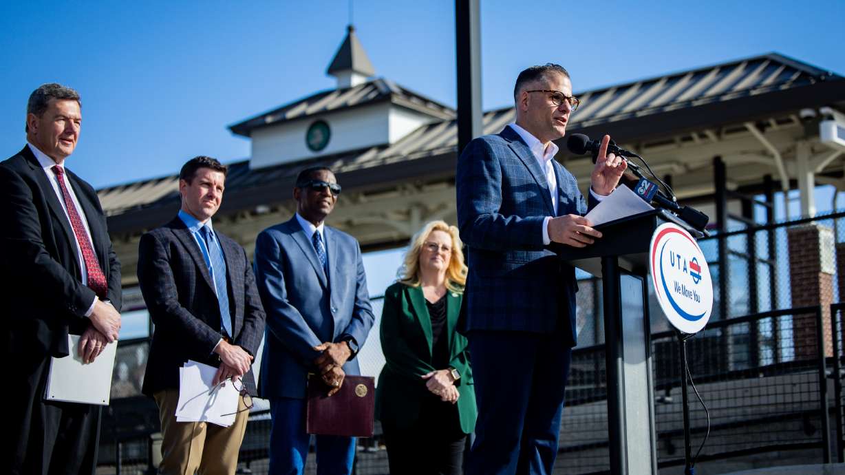 Federal Transit Administrator Marc Molinaro speaks during a press conference to discuss the Surface Transportation Reauthorization at the South Jordan Station in South Jordan on Friday.