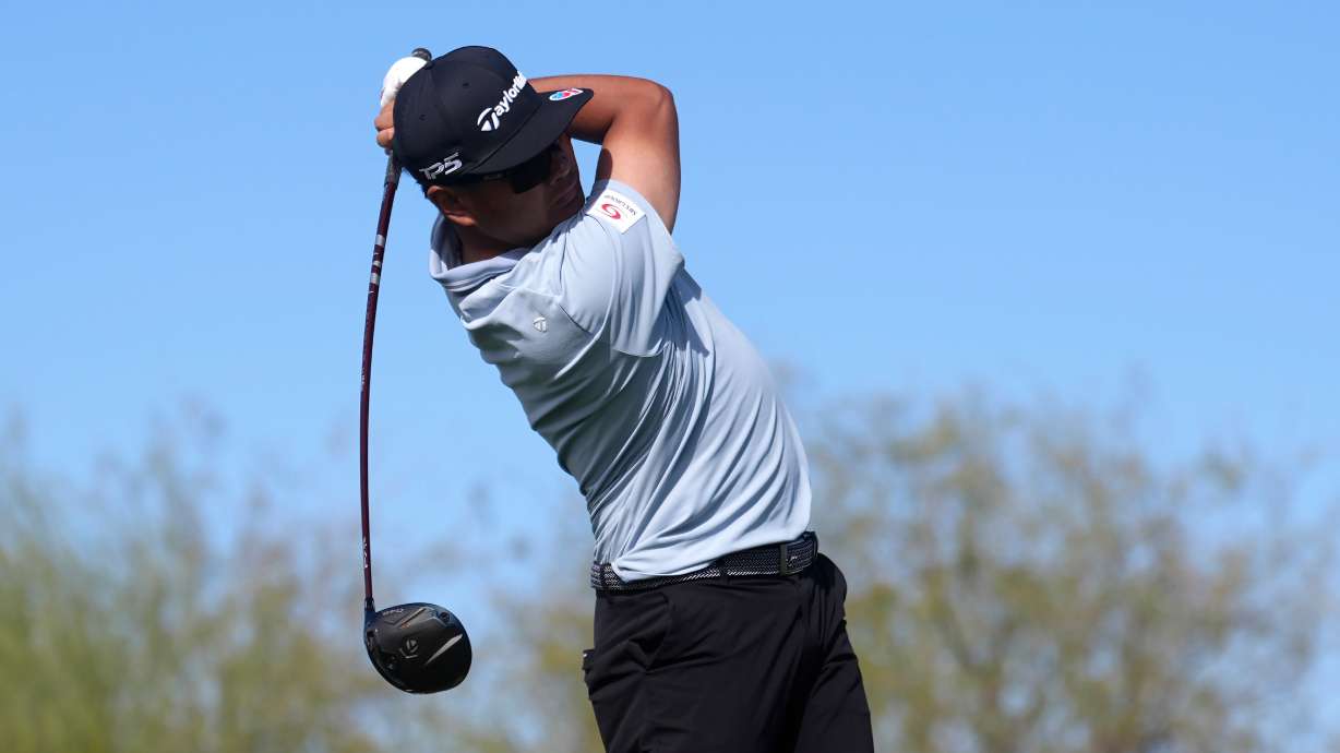 Ryo Hisatsune, of Japan, hits his tee shot at the ninth hole during the first round of the Phoenix Open golf tournament at the TPC Scottsdale Stadium Course Thursday, Feb. 5, 2026, in Scottsdale, Ariz.