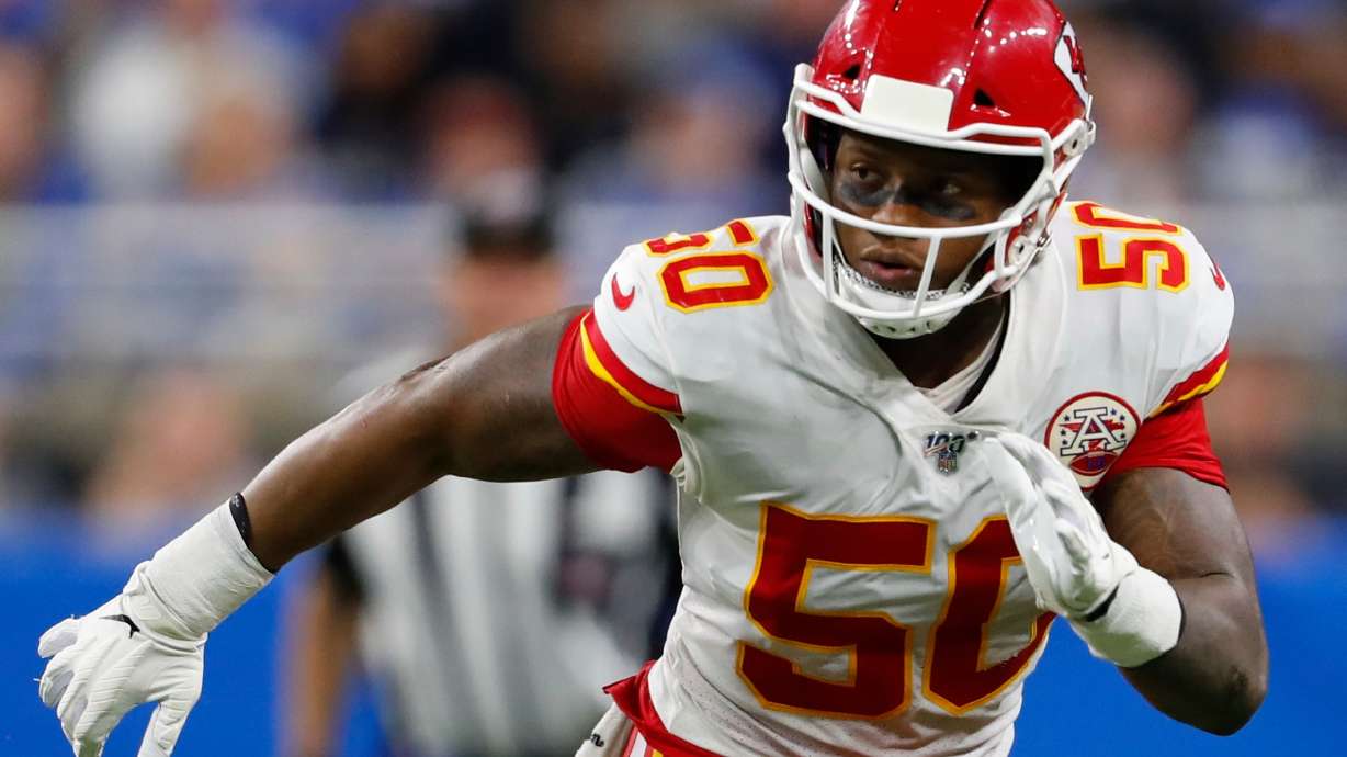 FILE - Kansas City Chiefs inside linebacker Darron Lee (50) plays against the Detroit Lions during an NFL football game in Detroit, Sept. 29, 2019.