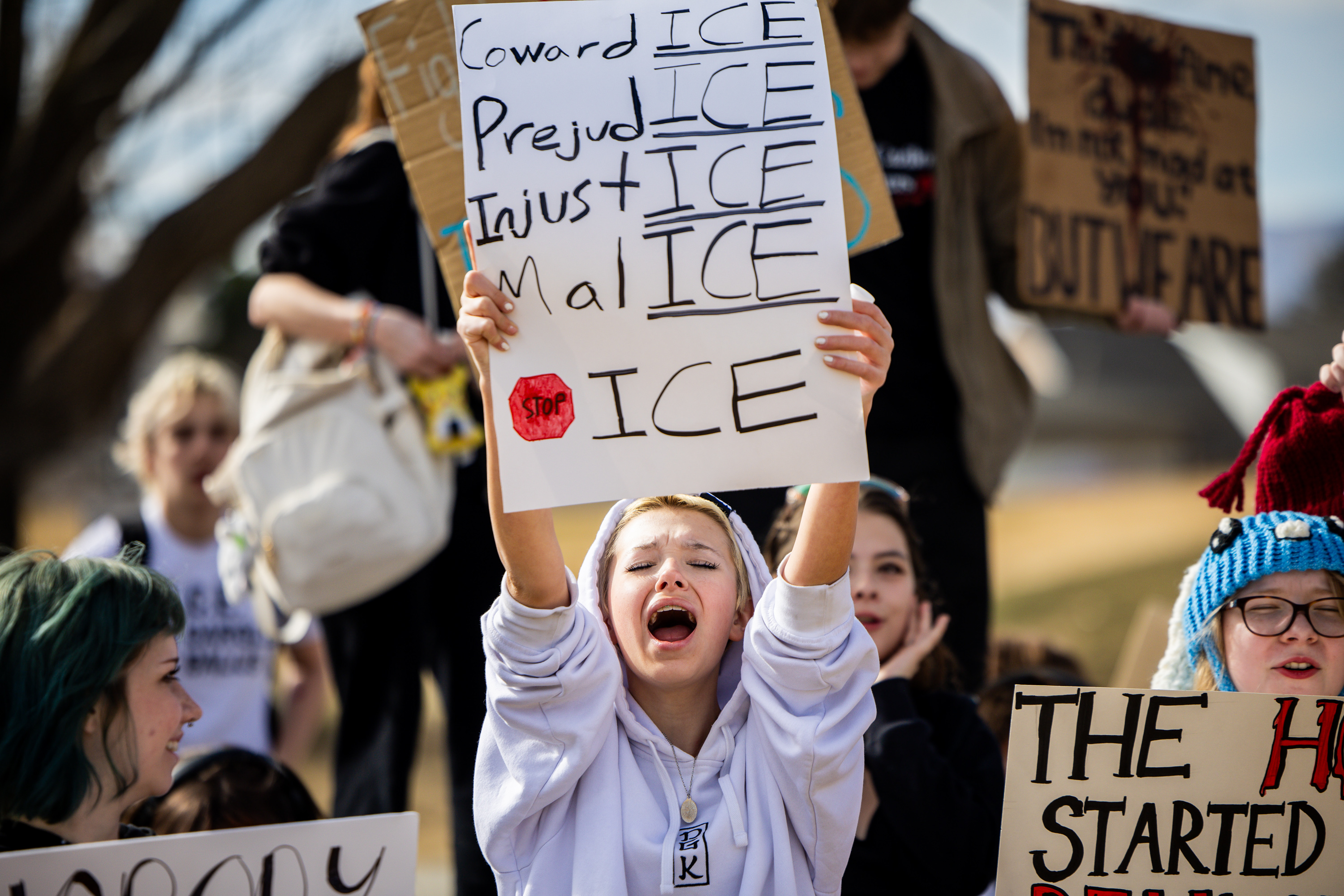 Corner Canyon High School students walkout to protest ICE at Draper City Park in Draper on Friday.