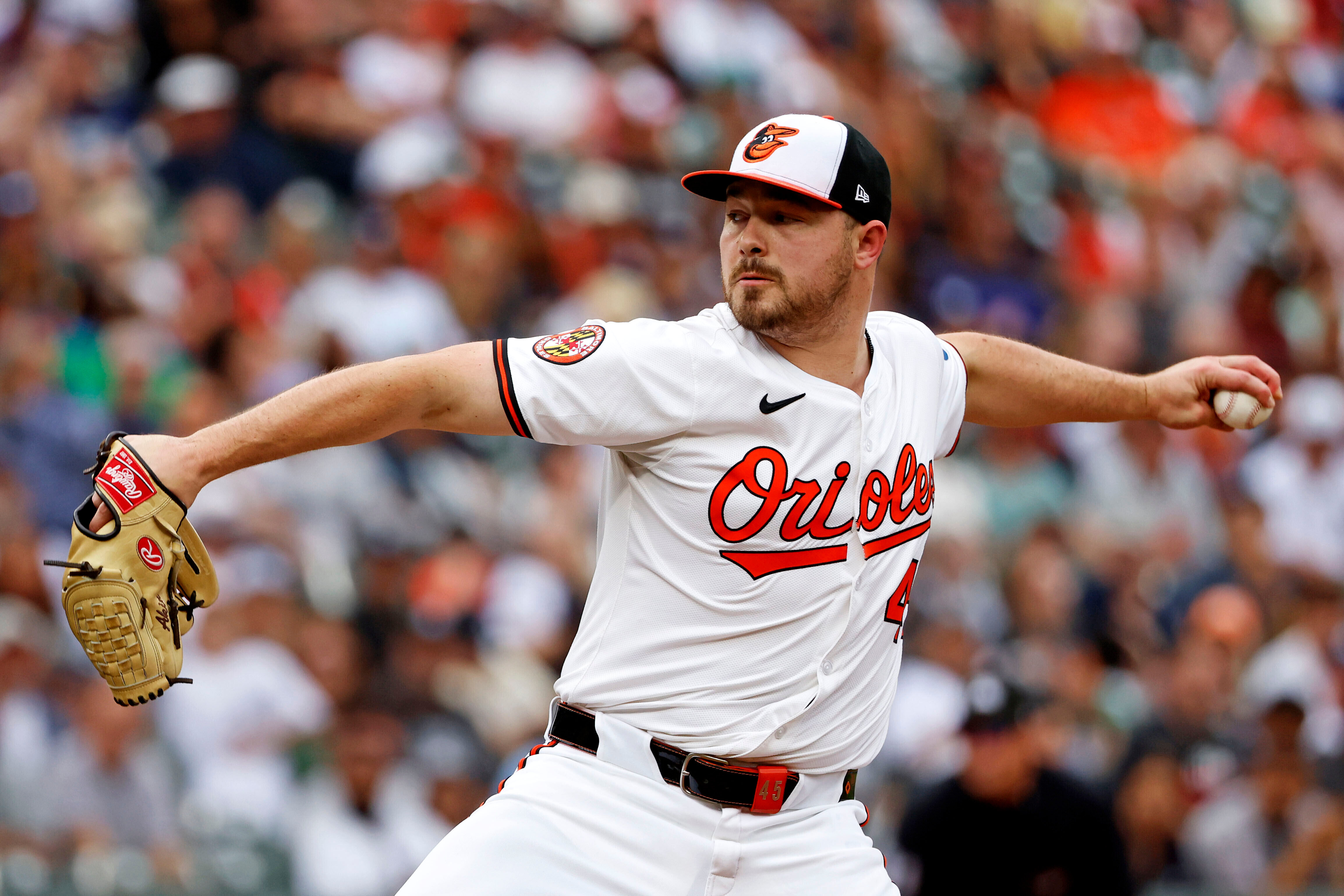 FILE - Baltimore Orioles pitcher Keegan Akin pitches during the 10th inning of a baseball game against the New York Yankees, Sunday, Sept. 21, 2025, in Baltimore. 