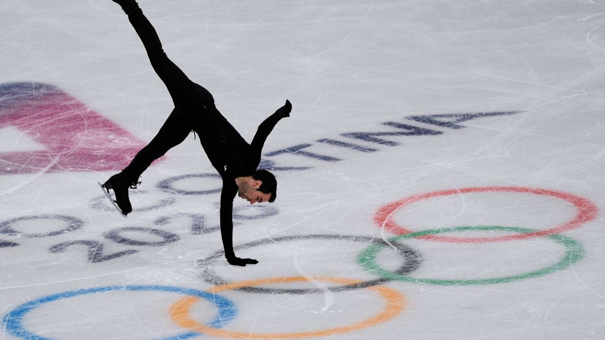 Tomas-Llorenc Guarino Sabate, of Spain, performs during a figure skating training session at the 2026 Winter Olympics, in Milan, Italy, Thursday, Feb. 5, 2026.