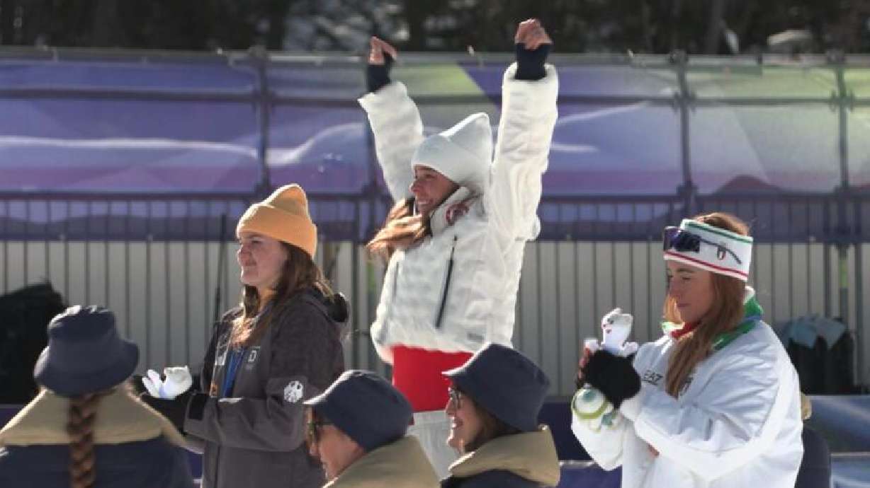 Breezy Johnson stands atop the podium in Cortina after winning gold in the women’s downhill. For the United States’ alpine ski team, women’s downhill in Cortina delivered both elation and devastation — a gold medal and a stunning crash on the other.
