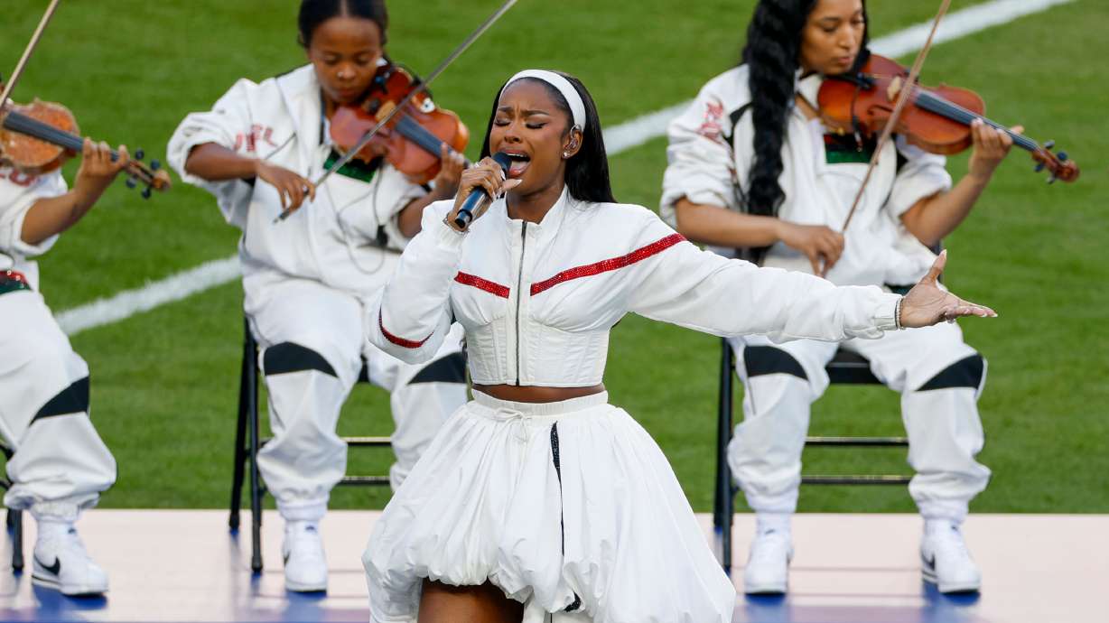 Grammy Award-winner Coco Jones performs "Lift Every Voice and Sing" during pregame festivities for Super Bowl LX between the Seattle Seahawks and the New England Patriots in Santa Clara, Calif., Sunday, Feb. 8, 2026.