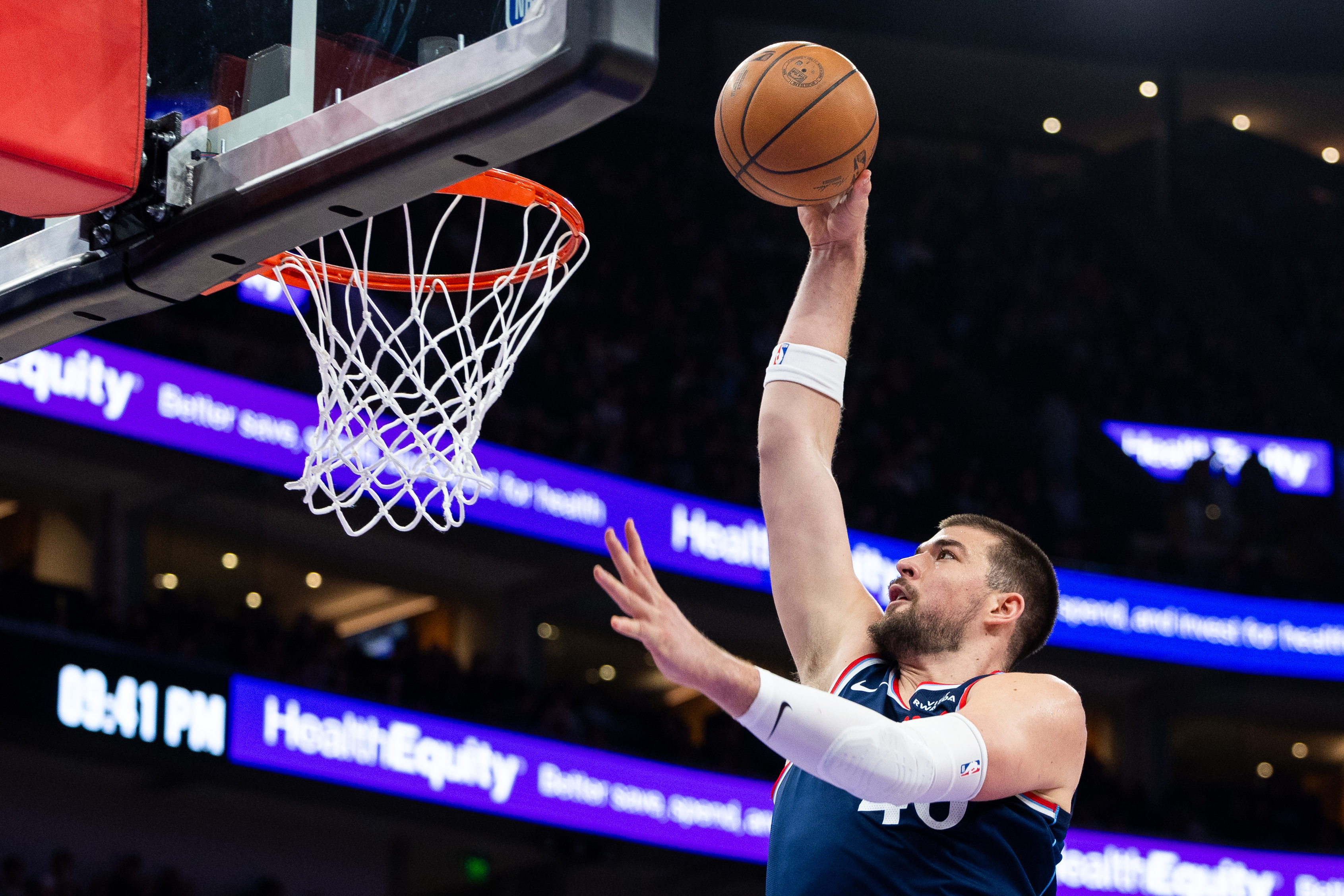 Los Angeles Clippers center Ivica Zubac Dunks during the second half of an NBA basketball game against the Utah Jazz, Tuesday, Jan. 27, 2026, in Salt Lake City. 