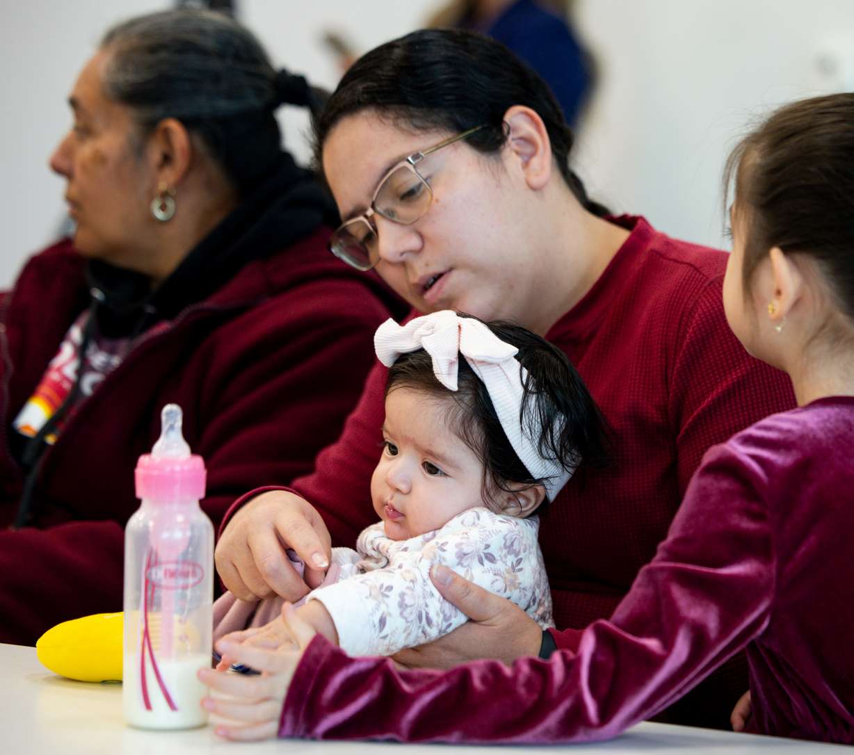 Angela Ibarra Garcia holds her daughter Daniela as they attend a media event highlighting advancements in treatment of spina bifida at Primary Children’s Hospital in Salt Lake City on Monday.