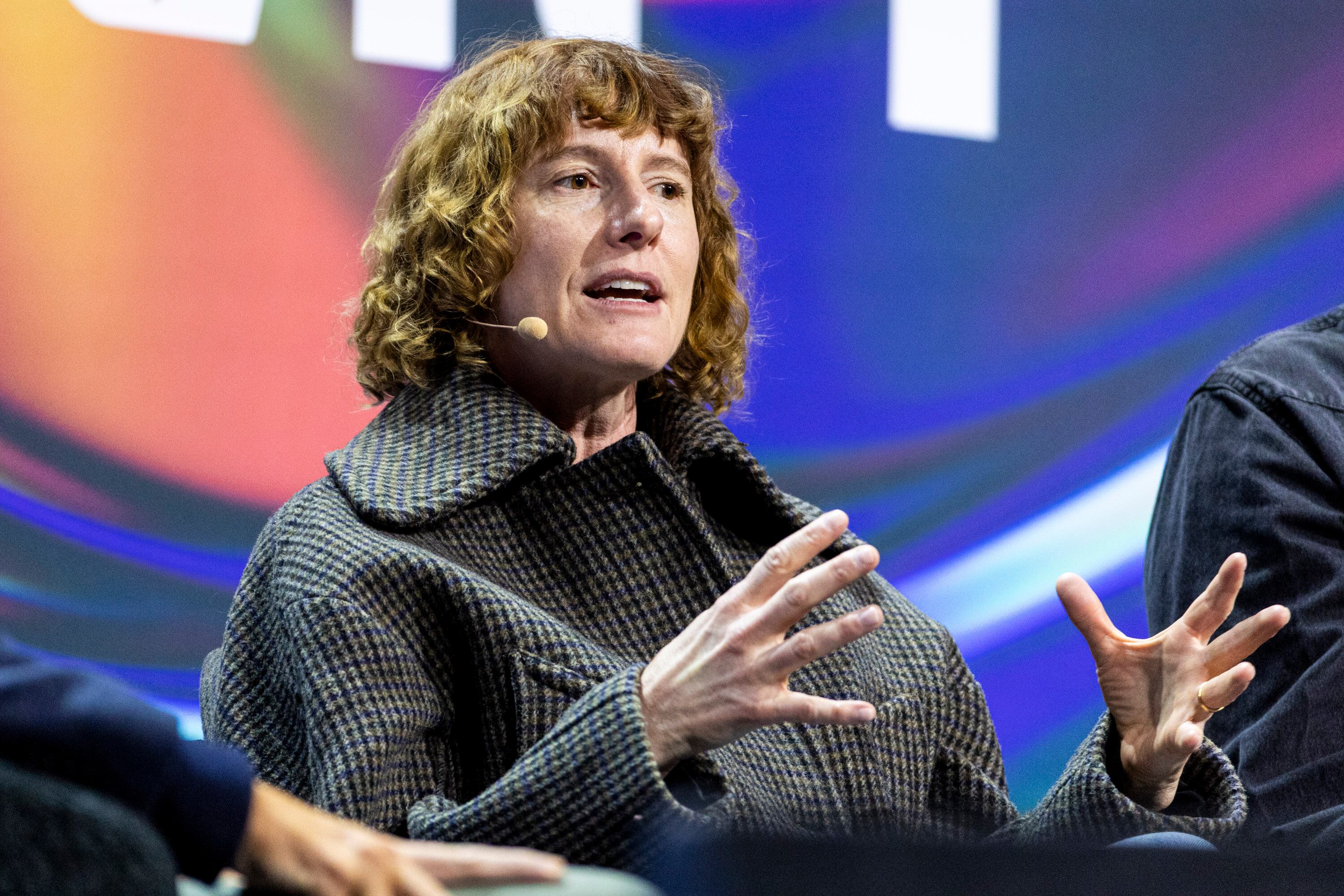 Filmmaker Jerusha Hess speaks during a moderated discussion as part of the Silicon Slopes Summit held at the Salt Palace Convention Center in Salt Lake City on Feb. 6.