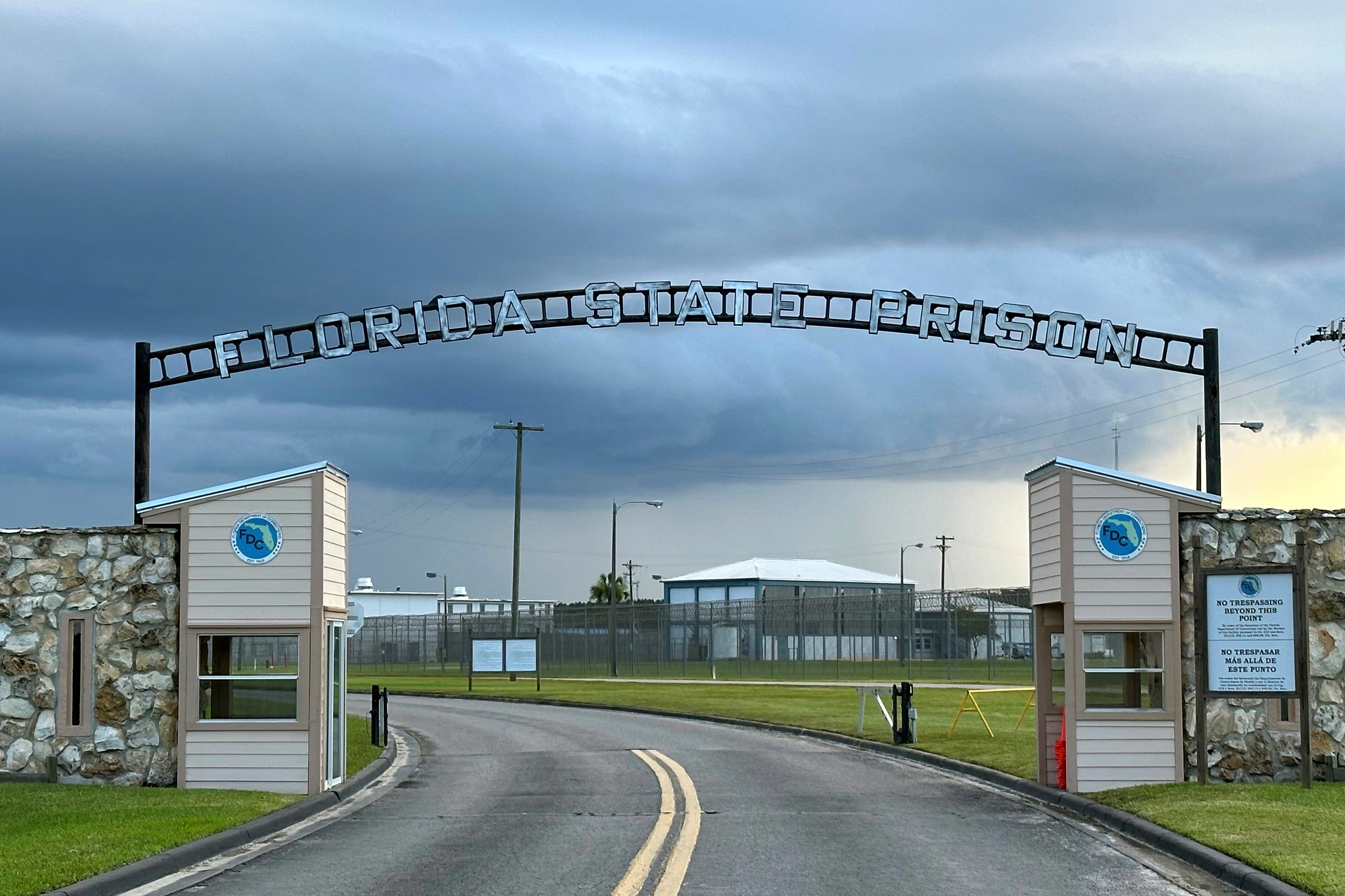 The entrance to Florida State Prison in Starke, Fla., on Aug. 3, 2023. 